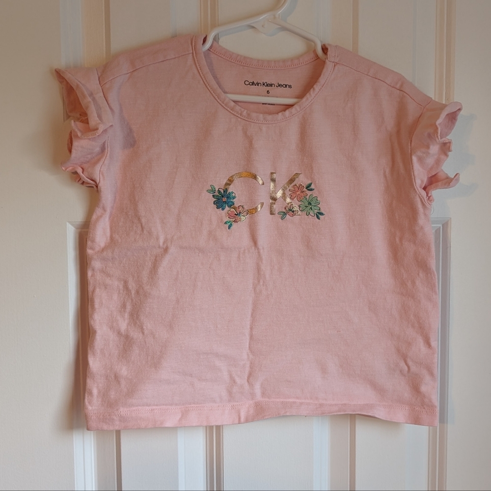 Calvin Klein Jeans Girls T Shirt Pink Size 6